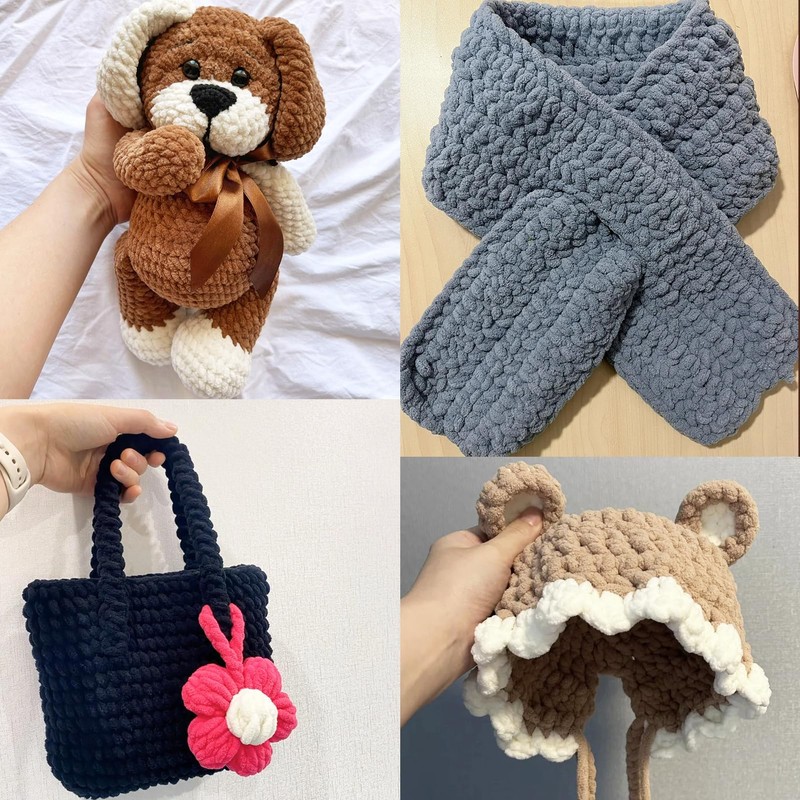 2 Pack Grayish Fluffy Velvet Yarn for Crocheting, Chunky Chenille