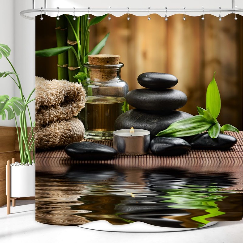 ZXMBF Zen Spa Shower Curtain Basalt Stones Herbal Oil Scent
