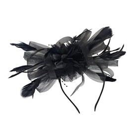Panchitalk Fascinator Hat for Women, Mesh Flower Tea Party Headband Ribbons Feather Derby Headwear for Wedding Cocktail(Black)