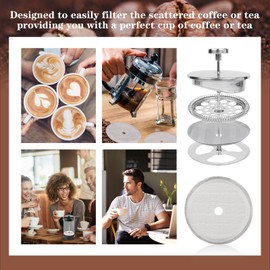 Pack of 6 Filter for Coffee Press Mesh, 2.55 Inch Stainless Steel Replacement Filter Strainer for Coffee Presses, Reusable Stainless Steel Mesh Replacement for 350 ml / 12 oz / 8 Cups French Press