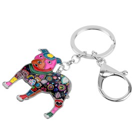 BONSNY Enamel Metal American Pit Bull Terrier Dog Keychains Key Car Purse Bags PETS Charms Gifts (Multicoloured)
