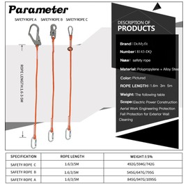 Safety Lanyard Professional Protective Safety Belt Nylon Sling Belt Climbing Harness Belt Lanyard With Hook High Strength Wearable Anti Fall Off(Type C,1.6Meter)