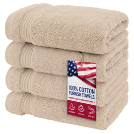 Juego de 4 Toallas de Mano para baño de American Veteran, Juego de 4 Toallas de Mano turcas 100% algodón, Toallas de Mano de Secado Suave, Toallas de Mano Beige