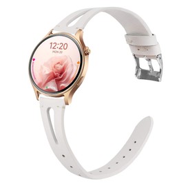 Compatible for Aeac Smart Watch Bands, 20mm, 22mm Quick Release Slim Vintage Leather Strap Replacement for Women, Man, Wristband Compatible for Aeac 1.32 Inches Round, W208 Plus, IDW19, GTX12 Smart Watch (White, 22mm size band)