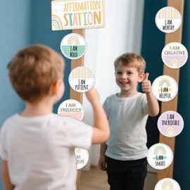 Affirmation Station Classroom Bulletin Board Set, Positive Pastel Classroom Decor for Growth Mindset Bulletin Board Set Affirmation Mirror for Teacher Welcome Back to School Classroom Door Wall Decor