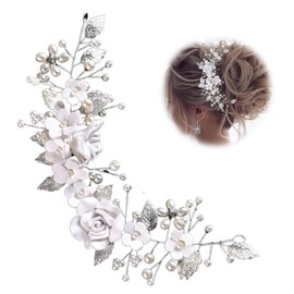 Bangbobi Silver Flower Headband, Crystal Hair Accessories, Wedding Bridesmaid, Handmade Bridal Jewellery for Women and Girls, Bridal Hair