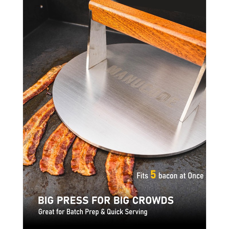 Manucode Smash Burger Press, 3.8-Lb Burger Smasher, 9-Inch Bacon Press