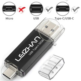 leizhan USB Stick 32GB Type C Memory Stick OTG Speicherstick 2-in-1 Flash Drive USB 3.0 Pen Drive für PC/Laptop/Notebook, und andere USB-C (32GB,Black)