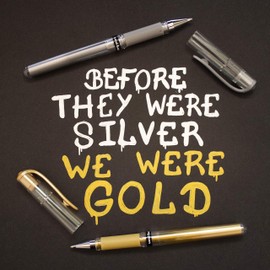 Uni Ball Silver Signo Pen Broad Metallic Gel Ink Rollerball Metal 1mm Tip Nib 0.65mm Line Width With Rubber Grip UM-153 (Pack Of 12)