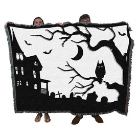 Pure Country Weavers Haunted House Blanket - Fall Tapestry Throw Woven from Cotton - Made in The USA (72x54)