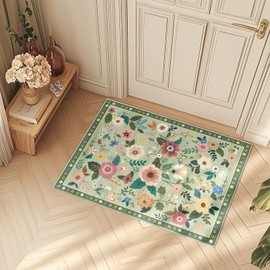 RELEANY Floral 2x3 Area Rug Machine Washable Soft Print Boho Carpet Non Slip Doormat Low Pile Flower Area Rugs for Living Room Bedroom Nursery Kitchen Dining Room Indoor-Light Green