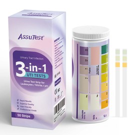 AssuTest UTI Test Strips - 3-in-1 Advanced Urinary Tract Infection Home for Women Men Kids Detection with Accurate Leukocytes, Nitrite, and PH Readings, Simple at-Home Urine Test Strips, 50ct