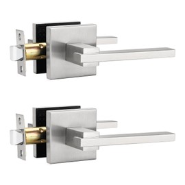 Orger 2 Pack Square Passage Door Handle Brushed Nickel Non-Locking Interior Door Lever, Passage Door Lock for Hallway Closet, Passage Door Handle for Right & Left Handed Doors