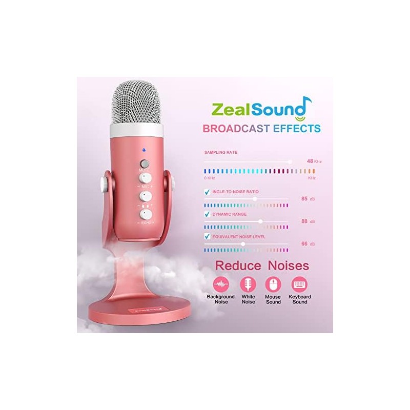 Micro USB, k66 Pink Microphone condensateur Cardiode pour PC Smartphone