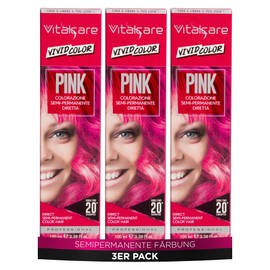 Vitalcare | Vivid Semi Permanent Professional Hair Dye, Direct Hair Colour, Lasts up to 20 Washes, Soft and Hydrated Hair, Pink, Multipack, 3 x 100ml