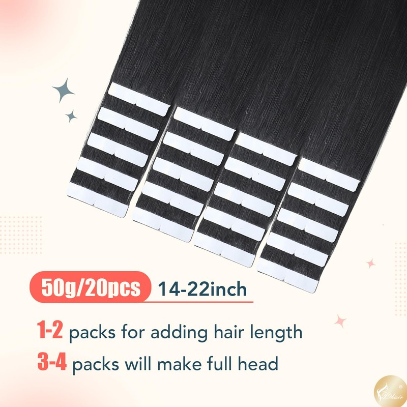 XDhair Tape in Hair Extensions, Echthaar, selbstklebend, 20 Stück/50 g,
