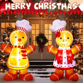 Ceenna 2 Pcs 8 FT Gingerbread Inflatables Christmas Decorations Blow up Gingerbread Chef Couple with Built-in LEDs for Xmas Front Door Outdoor Yard Lawn Garden Party