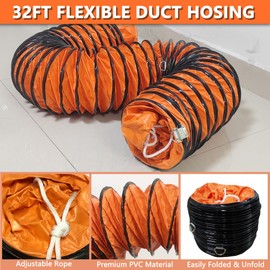 32FT Ducting Hose 8 Inch PVC Flexible Duct Hosing with Adjustable Rope for Utility Blower Exhaust Fan