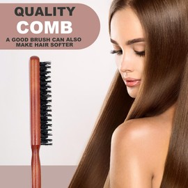 2 Pieces Boar Bristle Brush, Sleek Bun Brush Wooden Hair Brush, Hair Brush Boar Bristle Hair Brush, Reduces Hair Breakage and Frizz, Professional Salon Comb for Long Hair
