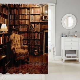 Feelyou Vintage Bookshelf Shower Curtain 72"x78" Books Bookcase Bath Curtain for Boys Girls Teens Sofa Bathroom Shower Curtain Set Waterproof Retro Kids Bathroom Accessories