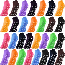 SATINIOR 30 Pairs Non-Slip Skid Socks Yoga Socks with Grips Soft Colorful Sport Socks for Women Men Yoga Barre, 10 Colors (Large, Flower Style)