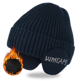 Wmcaps Men's Winter Hat with Ear Flaps, Warm Winter Hat with Ear Warmers, Fleece Lined Knitted Hats, Wool Hat for Men, Women, Gifts for Friends and Family, navy
