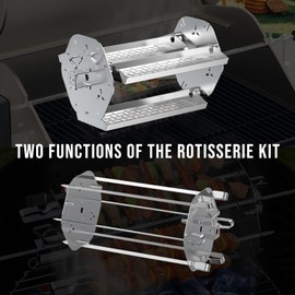 Skyflame Rotisserie Trays with Shish-Kebab Skewer Set, 2 in 1 Stainless Steel BBQ Rotisserie Kit Including Rotating Basket and Skewers, Fits for 3/8" & 5/16" Square, 1/2" & 3/8" Hexagon Spit Rods