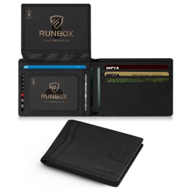 RUNBOX Wallet for Men Slim Rfid Leather 2 ID Window With Gift Box