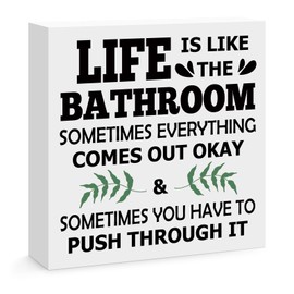 Funny Wooden Decorative Sign Life is Like The Bathroom Funny Farmhouse Wood Box Sign for Shelf Table Desk Toilet Decor Rustic Home Office Decorative Restroom Bathroom Decor
