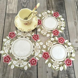 Pack of 6 Retro Lace Place Mats, Boho Decor Macrame Coasters, Embroidered Flower Round Doily Coasters, Vase Mat, for Kitchen, Living Room Decoration, for Hotels, Offices, Cafés, Restaurants, 15 cm,