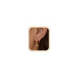 BSGRL Hoop Earrings for Women - 14k Gold Plated Cute Flower Stud High Polished Huggie Open Hoop Flower Drop Earrings Set Cartilage Ear Stack