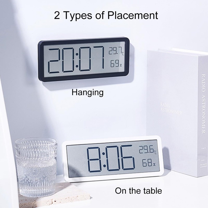 Lancoon Digital Wall Clock with Temperature Humidity LCD Display Date