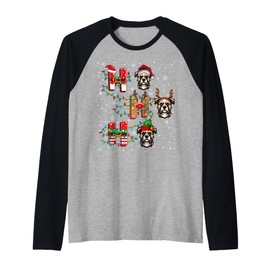 Ho Ho Ho Santa Hat Elf Matching Russell Terrier Dog Xmas Raglan Baseball Tee