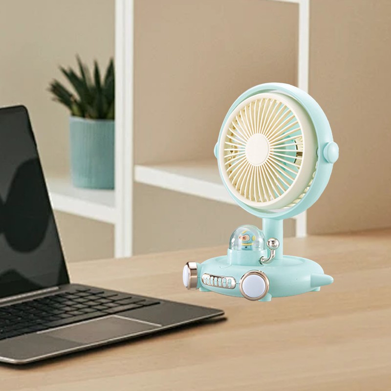 Small Desk Fan with Light USB Rechargeable Quiet Adjustable Wind