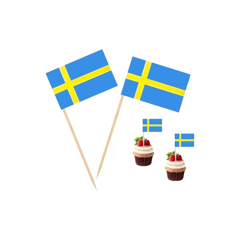 Sweden Swedish Toothpick Flags Decorations Small Cupcake Toppers Cocktail Food