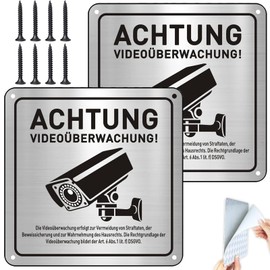 Video Surveillance Sign, Camera Surveillance Sign, Sticker Video Surveillance Sign, Video Surveillance Private Property, Warning Sign for Indoor and Outdoor Use (15 x 15 cm), Pack of 2