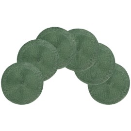 Rome Woven Braided Stitch Edge Table Placemats 15 Inches Round Set of 6 Non-Slip Dining & Kitchen Table Mats (Hunter Green)