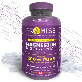 Promise Magnesium Bisglycinate Complex 150 Capsules-200mg Elemental Magnesium, Superior Absorption, Aids in Relaxation and Promotes Deep Sleep. Support and Relief from Body Aches, Heart Health Aid- Made in Canada