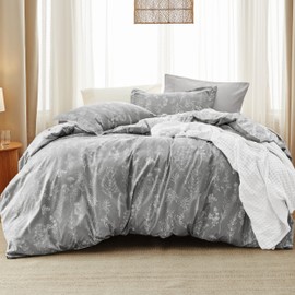 Bedsure Twin/Twin XL Comforter Set Dorm Bedding - Grey Comforter, Floral Twin/Twin Extra Long Bedding Comforter Set, 2 Pieces, 1 Reversible Botanical Flowers Comforter and 1 Pillow Sham