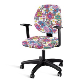 Wanzuoeng Cartoon Flower Printed Office Chair Protectors, Standard Size Office Chair Cover Suitable for Most Office Chairs, Comfortable Breathable Office Chair Covers Slipcover