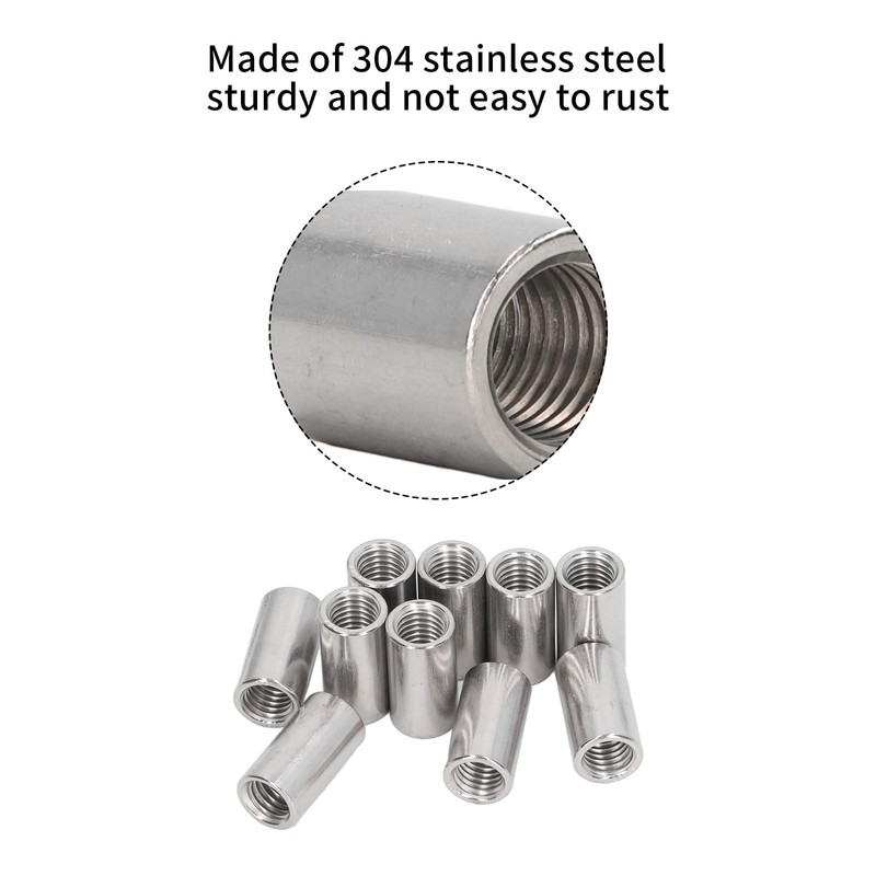 Pack of 10 M12 x 1.75-Pitch 30mm Length Round Coupling