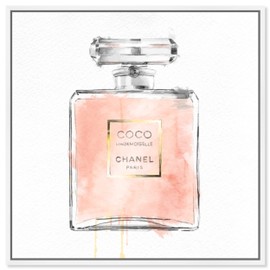 The Oliver Gal Artist Co. Fashion and Glam Framed Wall Art Canvas Prints 'Mademoiselle' Perfumes Home Décor, 16" x 16", Pink, White