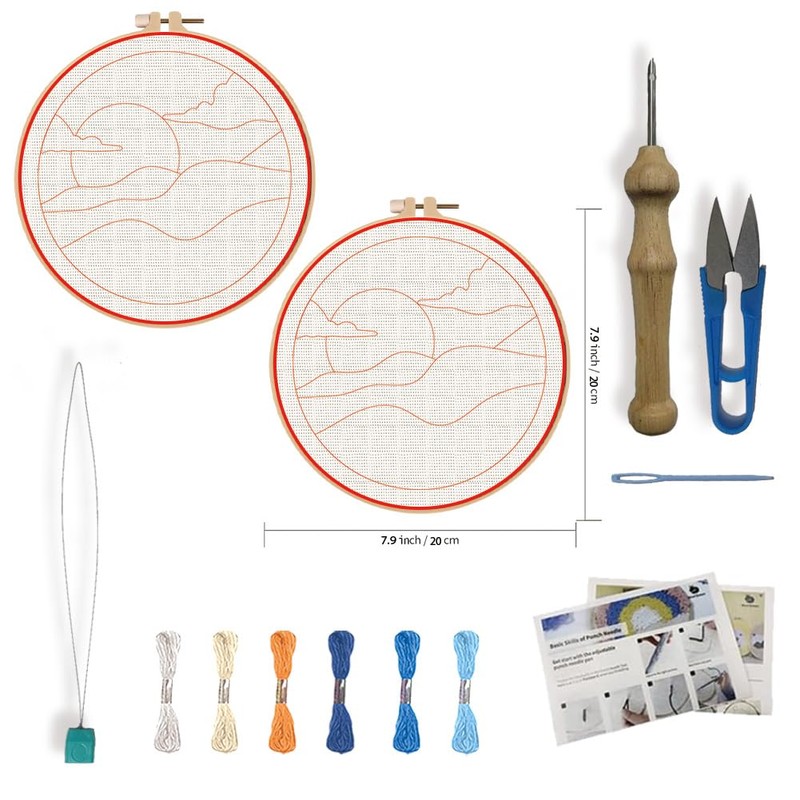 FREEBLOSS 2PCS Sunrise Punch Needle Starter Kits DIY Punch Needle