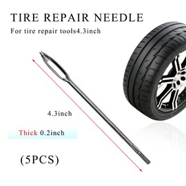SHMZK 5 PCS Tire Repair Needle, 4.25" Replacement Split Eye Needle for T-Handle Tire Plug Repair Tool, Heavy Duty Tire Patch Eye Needle Tire Repair Hand Tool Kit, Car Accessories