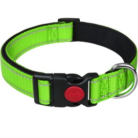 LARRYROO Reflective Dog Nylon Collar | Slide Lock Safety Buckle | Fully Adjustable | Soft Neoprene Padding (Green, Small (25cm - 40cm Neck))