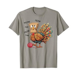 Thanksgiving Turkey Meow I'm a Cat Funny Thanksgiving T-Shirt for Men Women Girls Kids