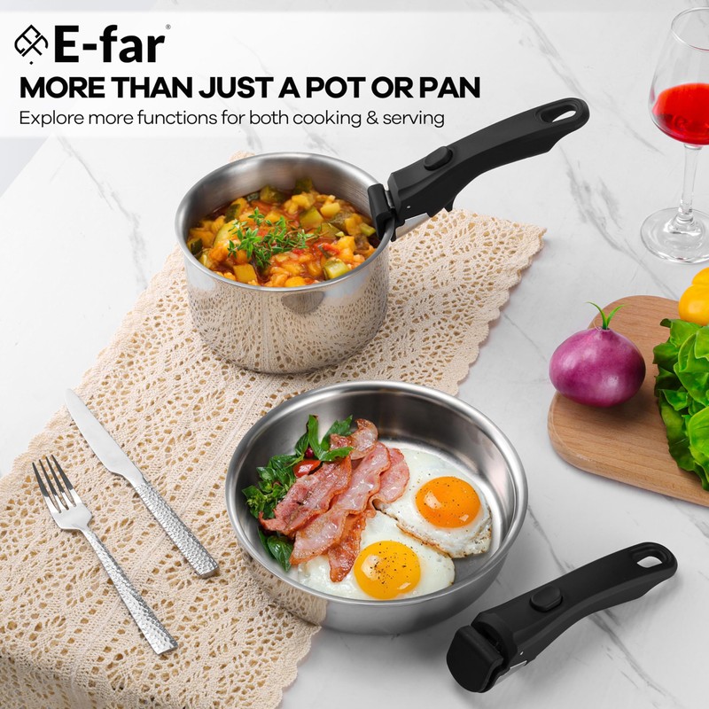 E-far 9pcs Stainless Steel Cookware Set, 3-Ply Pots and Pans