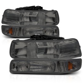 M-AUTO Headlights Assembly Compatible with 99-02 Chevy Silverado 1500HD 2500HD 3500HD, 00-06 Suburban 1500 2500 Tahoe 2/4-Door, OE Style Chrome Housing Amber Corner Headlamps w/Signal Lights
