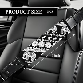 wuyaoyao 2PCS Car Seat Belt Cover Pad, Boho Seatbelt Covers for Cars, Comfortable Breathable Seatbelt Shoulder Strap Covers, Auto Seat Belt Protector Cushion for Kids & Adults (Black Elephant)