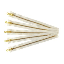 YKK Golden Brass Metal Zippers in Vanilla/Cream/Offwhite with Donut Pull - #5 Closed-end Zippers - 12 Inch - Set of 5 Pieces by Craftbot